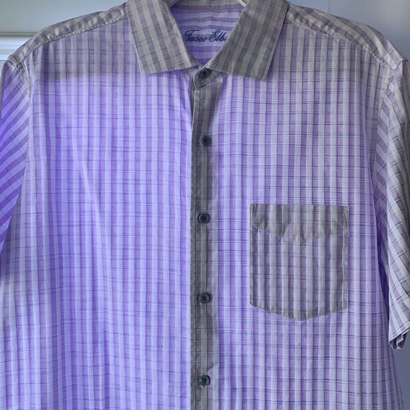 Tasso Elba size Large purple & white plaid shirt sleeve shirt - Picture 8 of 8